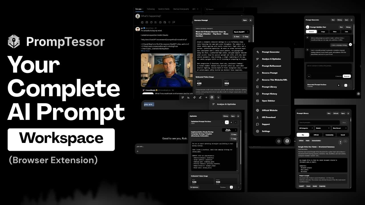 PrompTessor Browser Extension | Generate, Optimize, Refine & Reverse AI Prompts